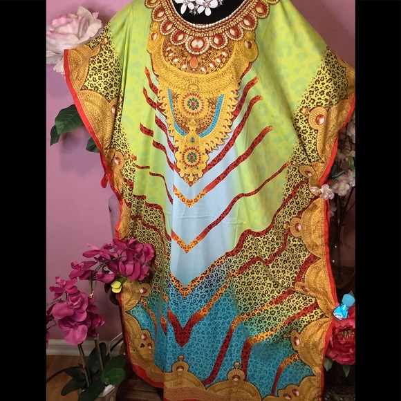 🌼NWT WINLAR🐅 VIBRANT LEOPARD COVERUP CAFTAN - Picture 5 of 14
